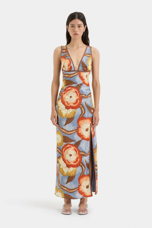 Sir The Label Avery V Neck Midi Dress Camellia Floral Print Size 6, 8
