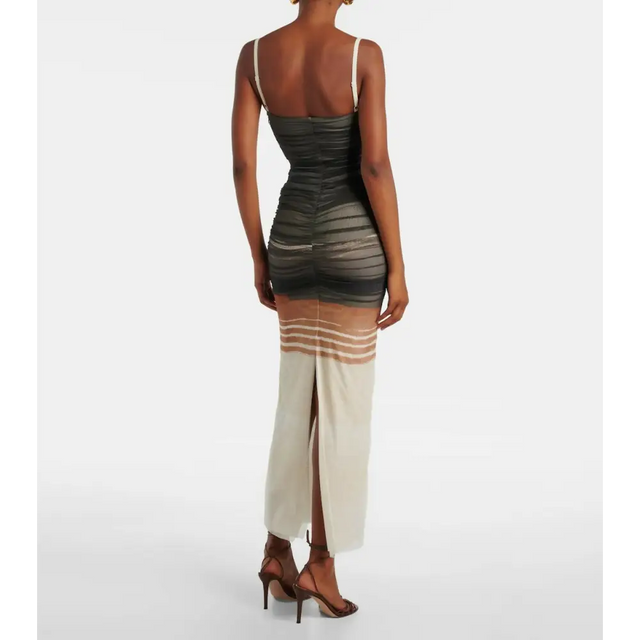 Sir The Label Breeze Striped Ruched Mesh Midi Dress Multi Size & 1 - Dresses
