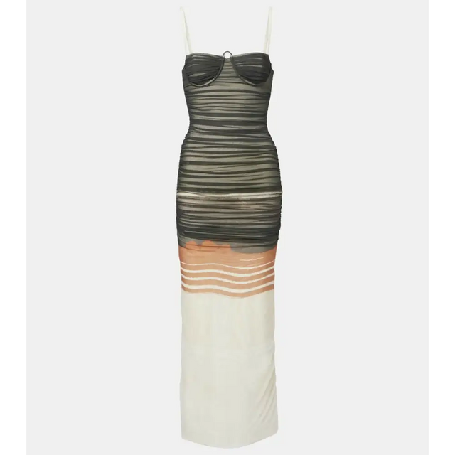 Sir The Label Breeze Striped Ruched Mesh Midi Dress Multi Size & 1 - Dresses