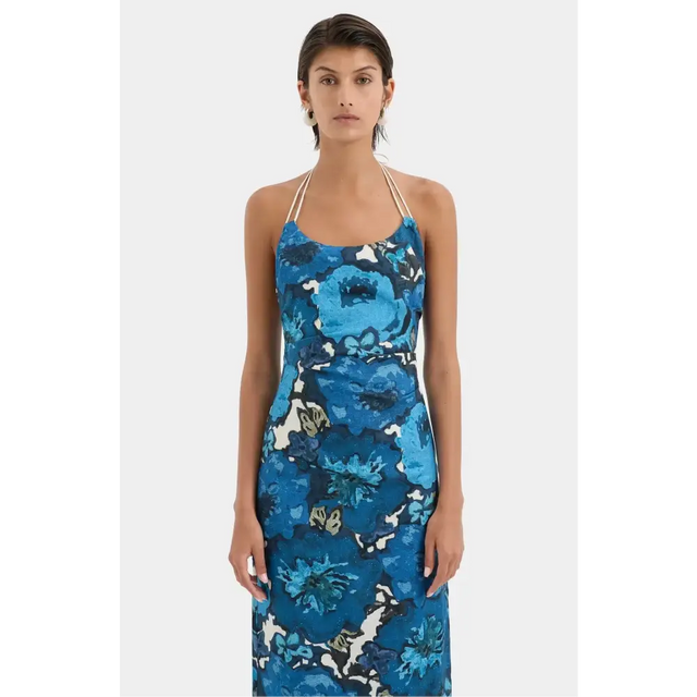 Sir The Label Camellia Midi Dress in Flora Print Size 2 / AU 10 - 10 / Blue - Dresses