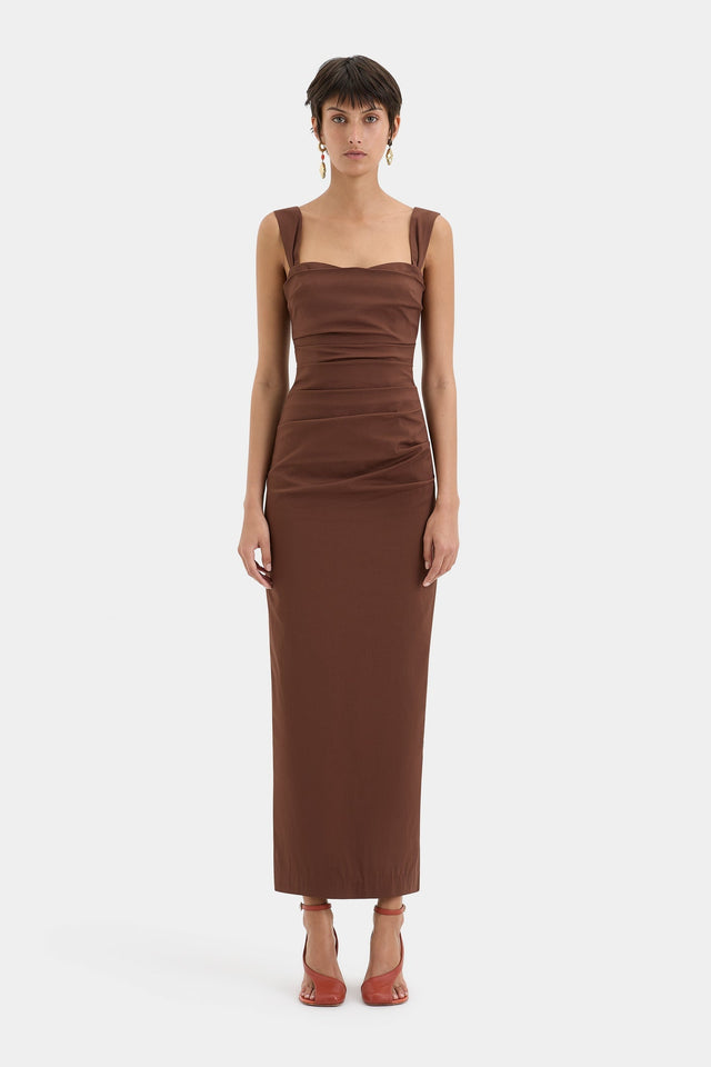 Sir The Label Dahlia Balconette Gown in Chocolate - Dresses