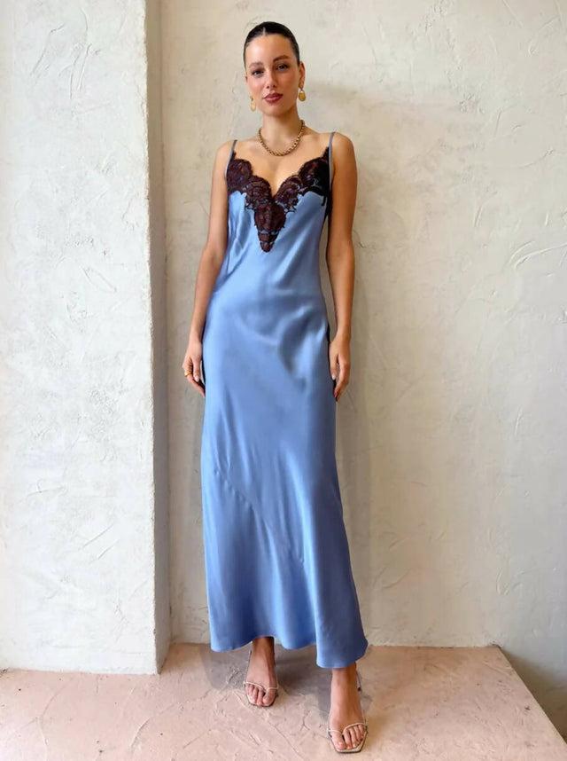 Sir The Label Danseurs Lace Slip Dress - 8 / Blue - Dresses