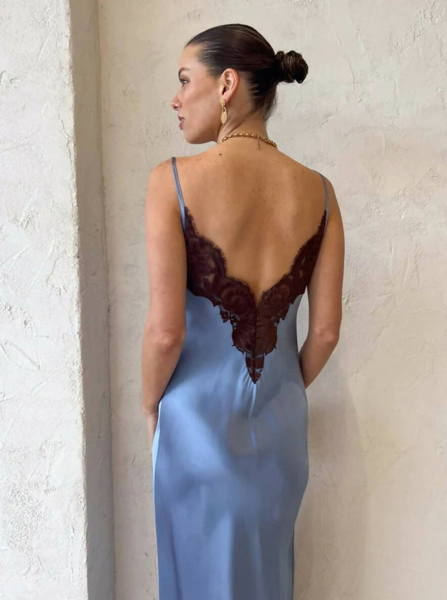 spaghetti strap lace maternity dress Light Blue Hi-Lo Spaghetti Strap Patchwork Ruffle Maternity Maxi Dress main image 1