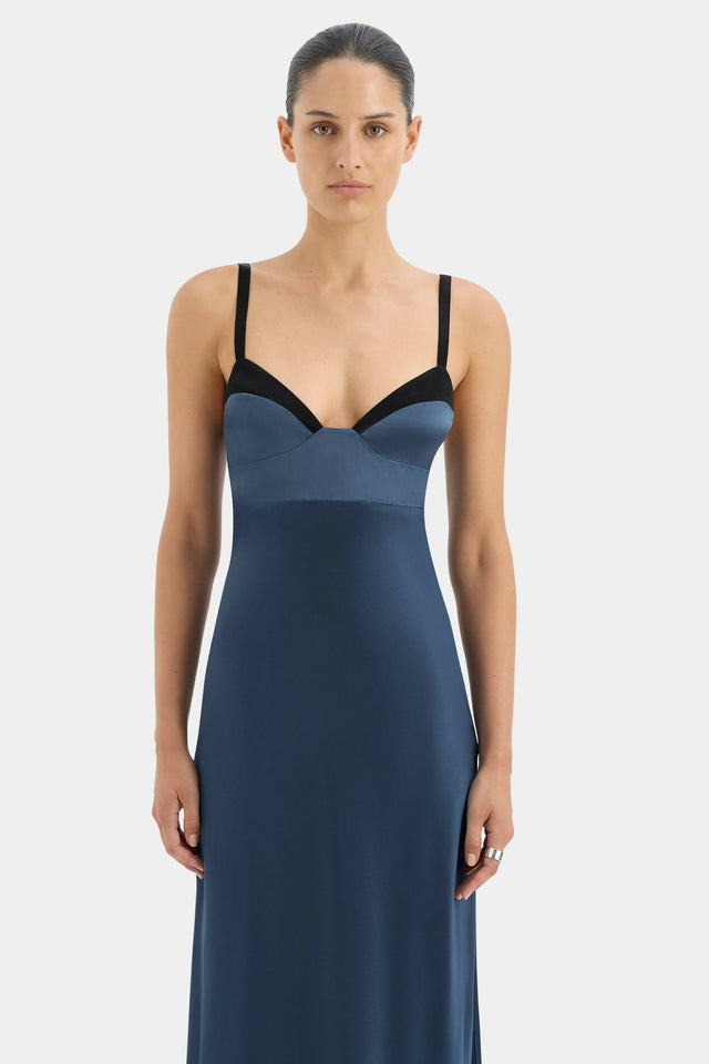 Sir The Label Depeche Balconette Gown In Dark Blue - Dresses