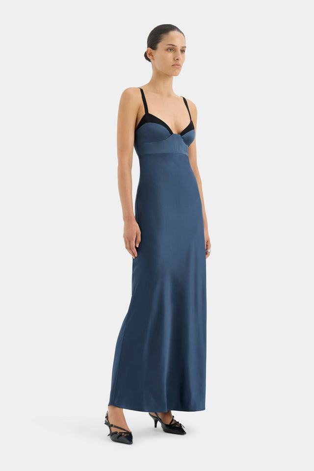 Sir The Label Depeche Balconette Gown In Dark Blue - Dresses