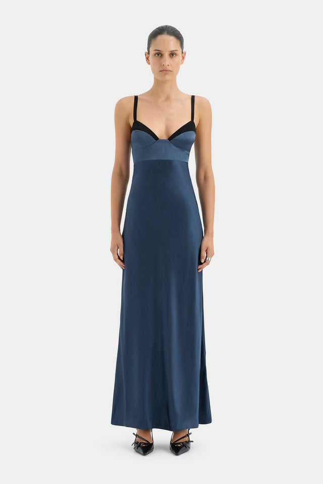 Sir The Label Depeche Balconette Gown In Dark Blue - Dresses