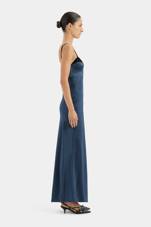 Sir The Label Depeche Balconette Gown In Dark Blue - Dresses