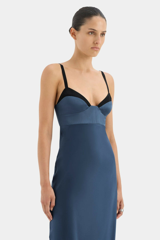 Sir The Label Depeche Balconette Gown In Dark Blue - Dresses