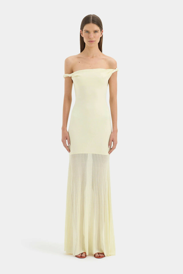Sir The Label Elia Off Shoulder Twist Dress Lemon Sorbet - 6 / Yellow - Dresses