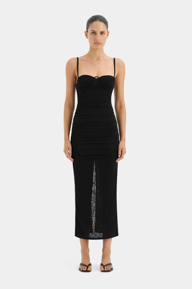 Sir The Label Jacques Gathered Midi Dress Black Size 8/10 - 10 / Black - Dresses