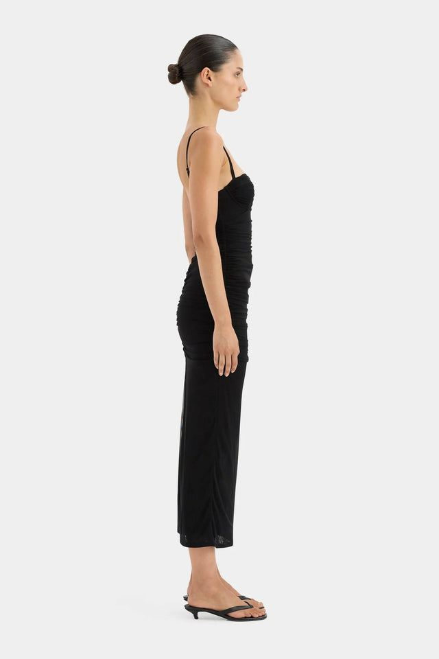 Sir The Label Jacques Gathered Midi Dress in Black - Dresses