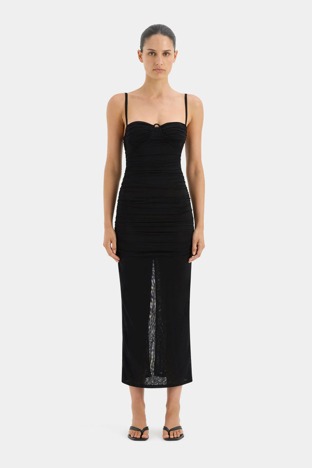 Sir The Label Jacques Gathered Midi Dress in Black - Dresses