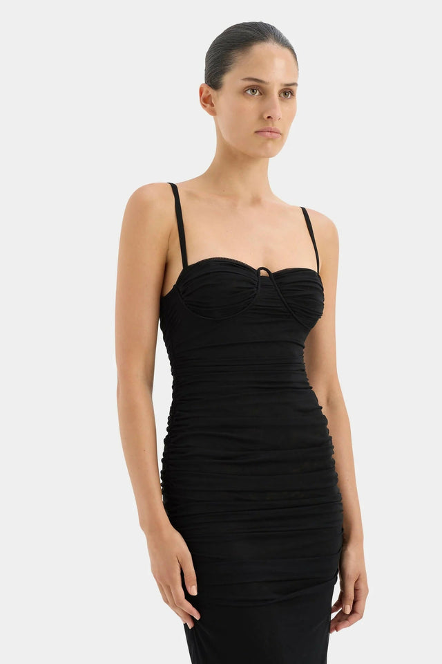 Sir The Label Jacques Gathered Midi Dress in Black - Dresses