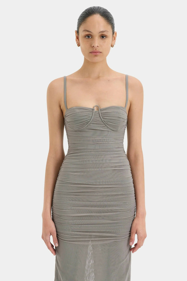 Sir The Label Jacques Gathered Midi Dress in Slate Grey - Dresses