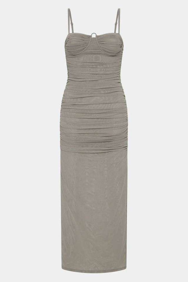 Sir The Label Jacques Gathered Midi Dress in Slate Grey - Dresses