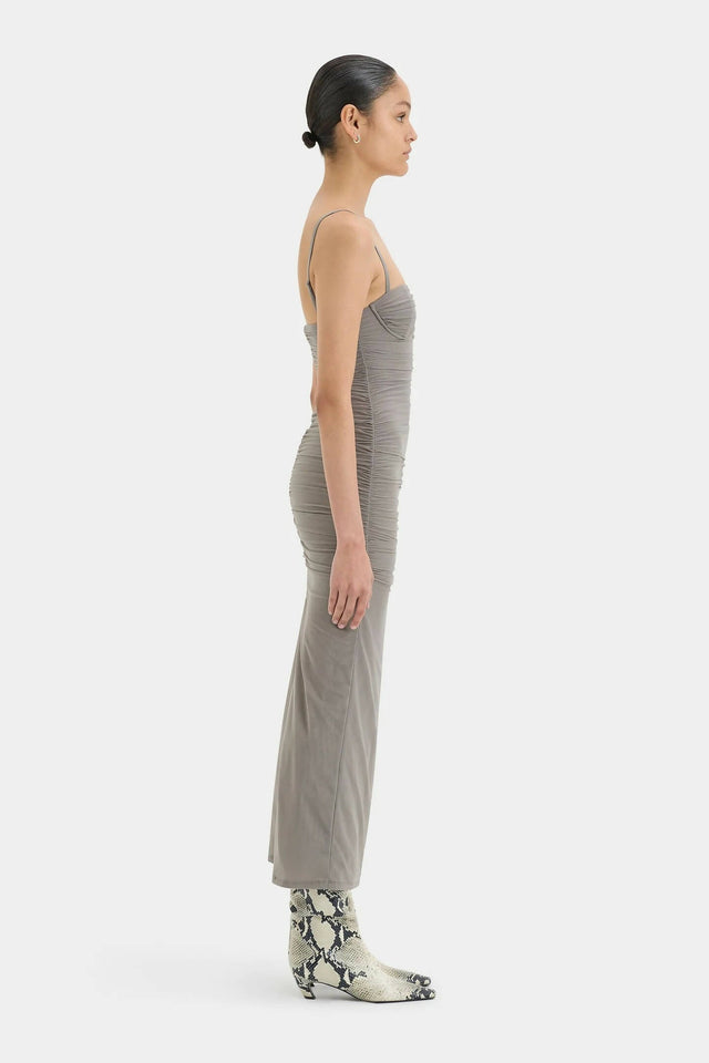 Sir The Label Jacques Gathered Midi Dress in Slate Grey - Dresses