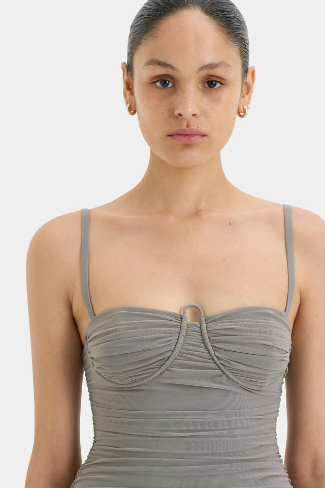 Sir The Label Jacques Gathered Midi Dress Slate Size 10 - 10 / Gray - Dresses