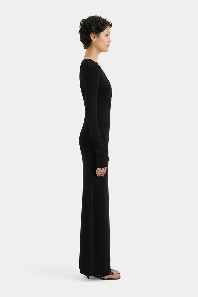 Sir the Label Kinetic Beaded Long Sleeve Maxi Dress - 8 / Black - Dresses
