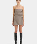 Sir The Label Leonardo Pleated Mini Dress in Taupe - Dresses