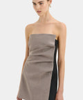 Sir The Label Leonardo Pleated Mini Dress in Taupe - Dresses