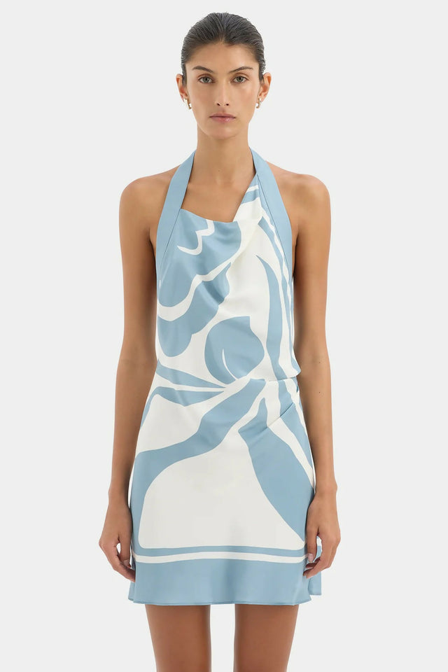 Sir The Label Lilou Halter Mini Dress in Liora Blue - Dresses