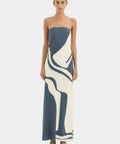 Sir The Label Lilou Strapless Dress in Liora Charcoal Blue - Dresses