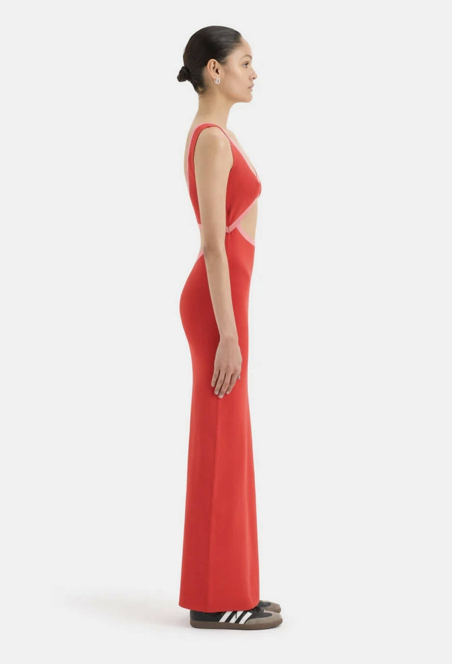 open lace back dress Sir The Label Lupita Shaped Midi Dress In Ruby Red