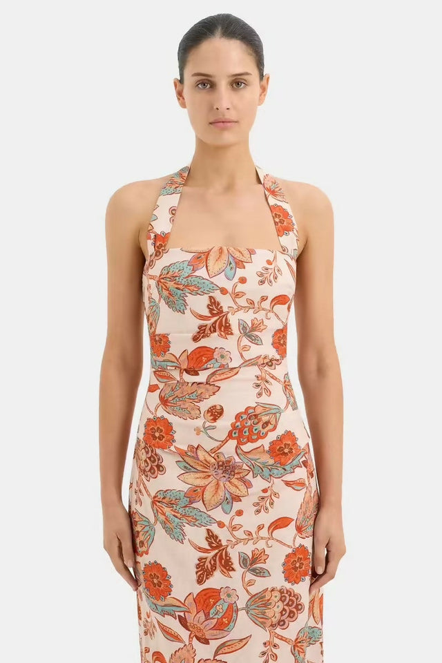 Sir The Label Noemi Halter Midi Dress Desert Wildflower Size 10 - 10 / Floral - Dresses