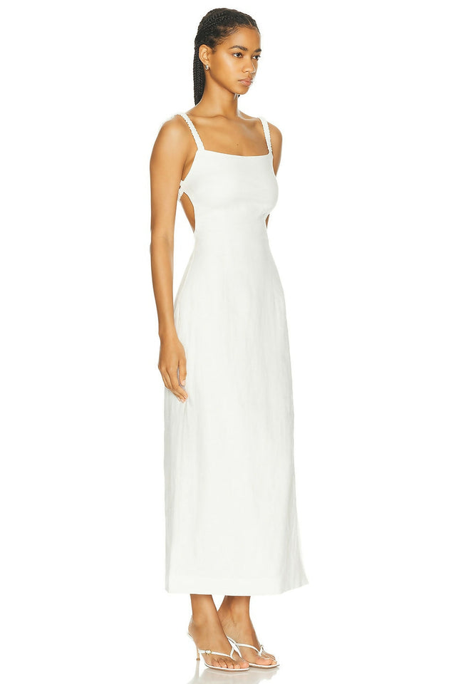 Sir The Label Primrose Ruched Midi Dress Ivory White Size 1 / AU 8