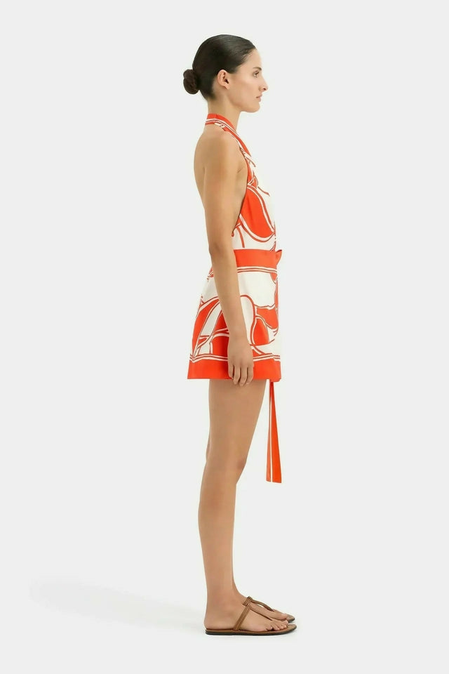 Sir the Label Ramona Wrap Halter Mini Dress - 6 / Orange - Dresses