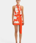 Sir the Label Ramona Wrap Halter Mini Dress - 6 / Orange - Dresses