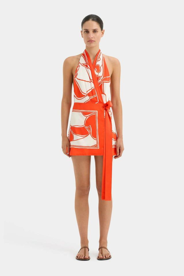 Sir the Label Ramona Wrap Halter Mini Dress - 6 / Orange - Dresses