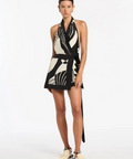 Sir The Label Realisme Wrap Halter Mini Dress Paper Print Size 2 / AU 10 - 10 / Print - Dresses