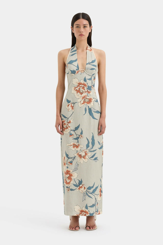 sandrine floral halter midi dress Sir The Label Roisin Halter Midi Dress in Bloom Floral
