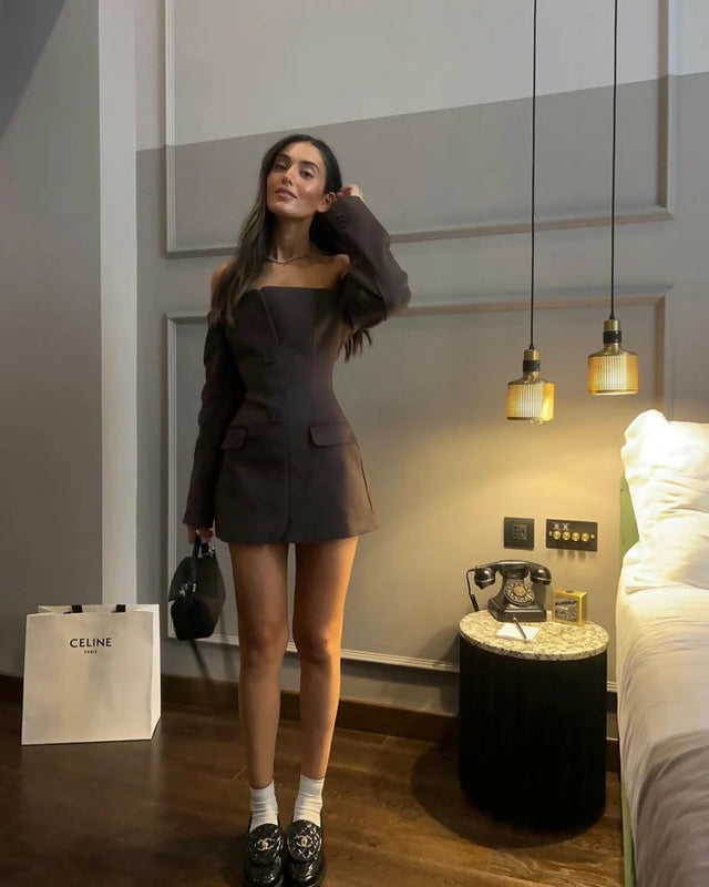 Sir The Label Sandrine Tailored Mini Dress - 4 / Brown - Dresses