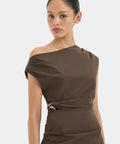 Sir The Label Sol Off Shoulder Gown in Mocha - Dresses