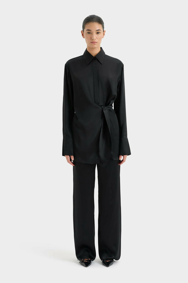 Sir The Label Sorrento Shirt Dress and Pant Set in Black - Outfit Sets