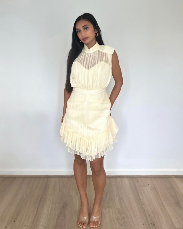 Shona Joy Victoria Sleeveless Ruched Mini Dress Cream