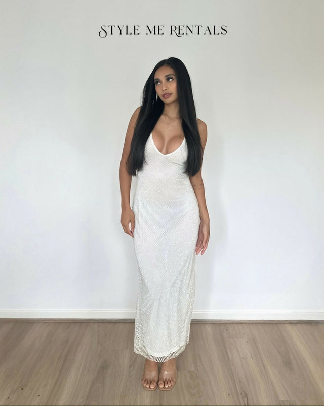 SLA the Label Gigi Diamanté Midi Dress White - Dresses