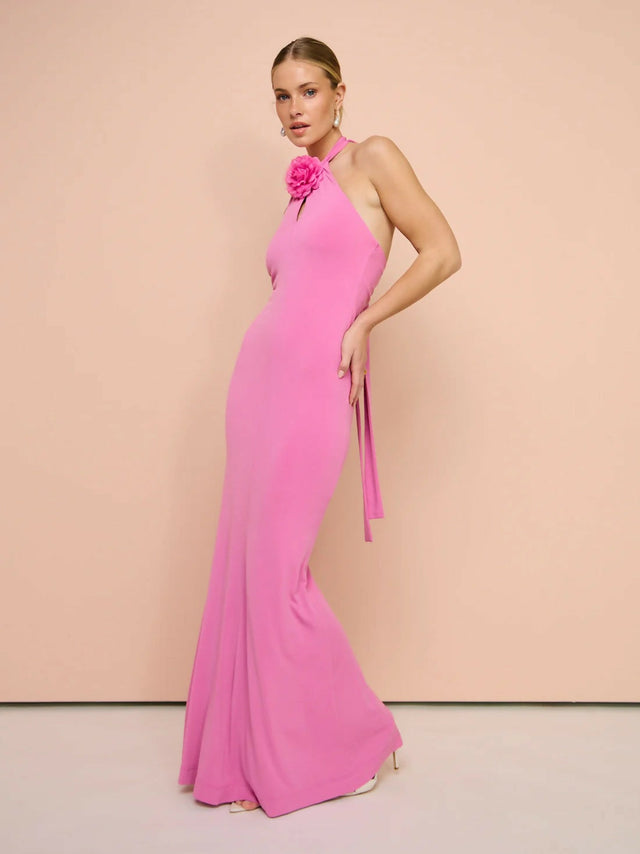 Sofia The Label Wildflower Halter Gown In Pink Size 8 - 8 / Pink - Dresses