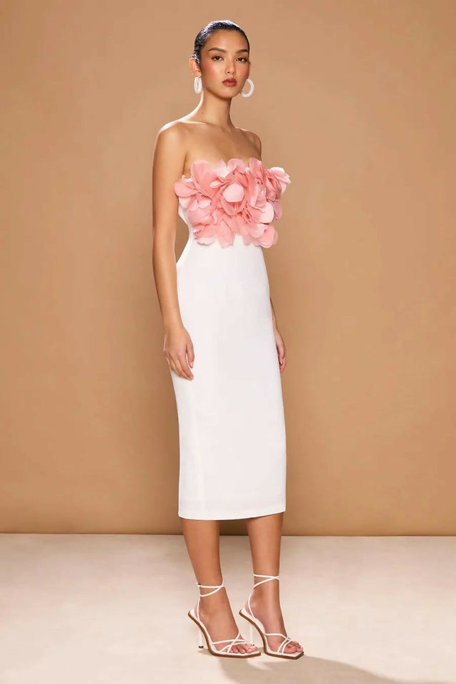 Sonya Moda Flower Petal Midi Dress Rosa/White Peluche Size 10 - 10 / Multi - Dresses