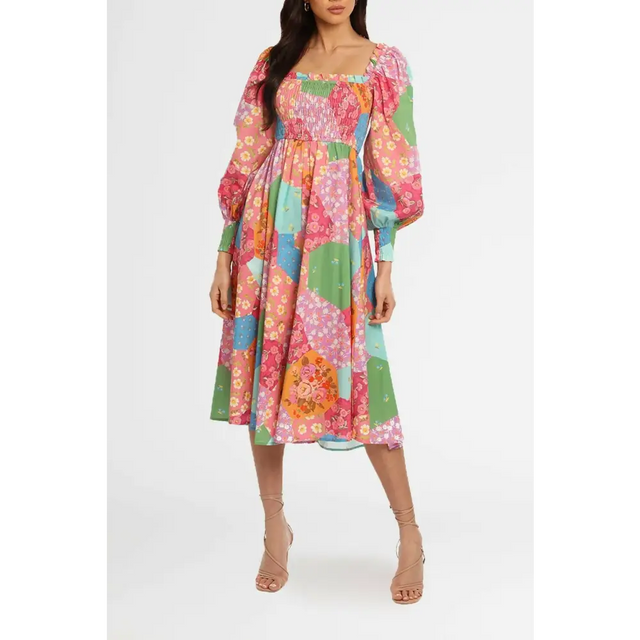 Spell Freda Shirred Midi Dress Lolly Size XS / AU 6 - 6 / Multi - Dresses
