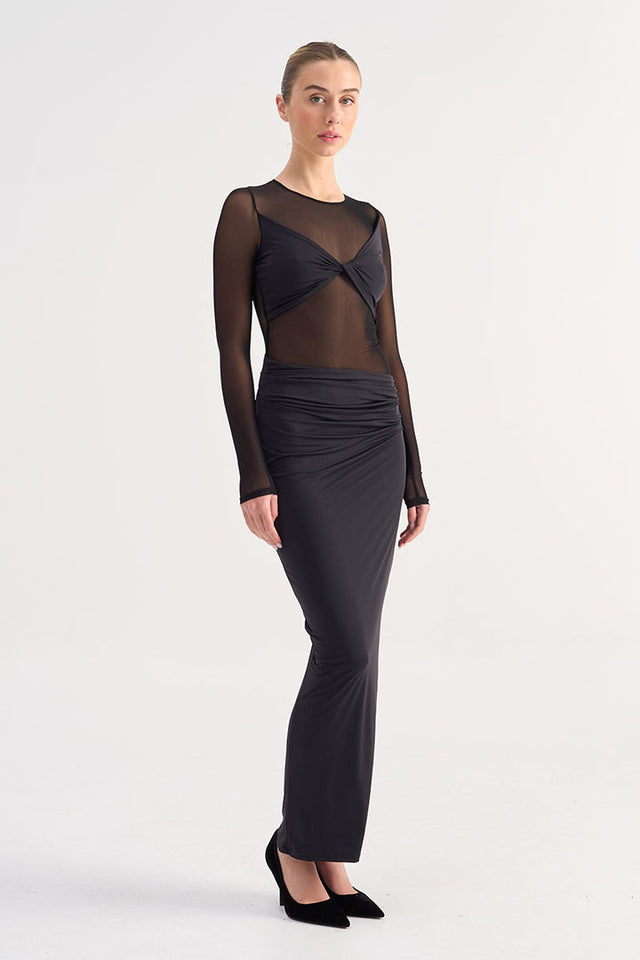 Suboo Auguste Long Sleeve Mesh Jersey Maxi-Black - Dresses