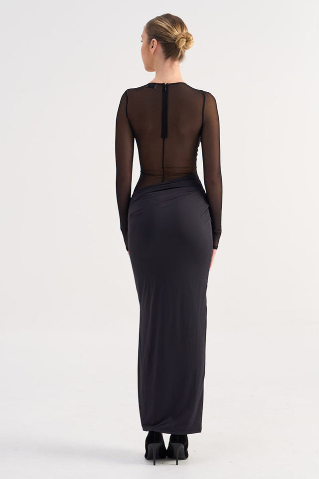 Suboo Auguste Long Sleeve Mesh Jersey Maxi-Black - Dresses