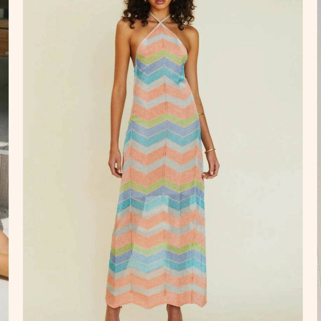 Suboo Solar Chevron Halter Maxi Dress in Multi - 6 / Multi - Dresses