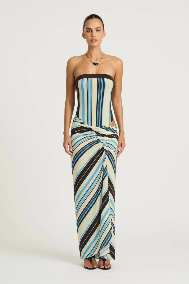 Benni Rumi Strapless Maxi Dress- Ocean Stripe
