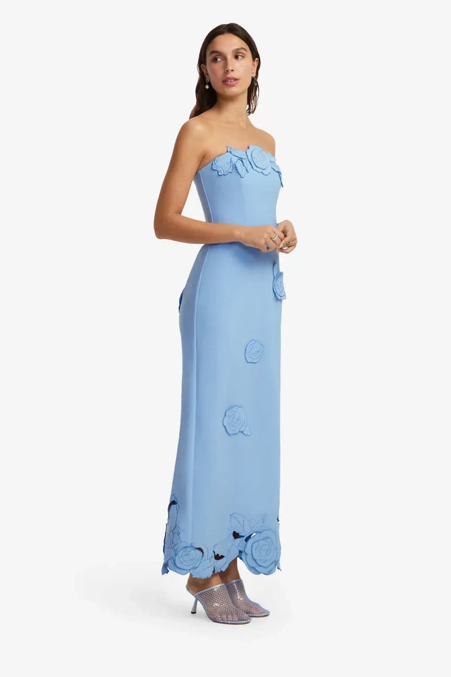 Leo Lin Applique Bustier Maxi Dress in Pastel Blue
