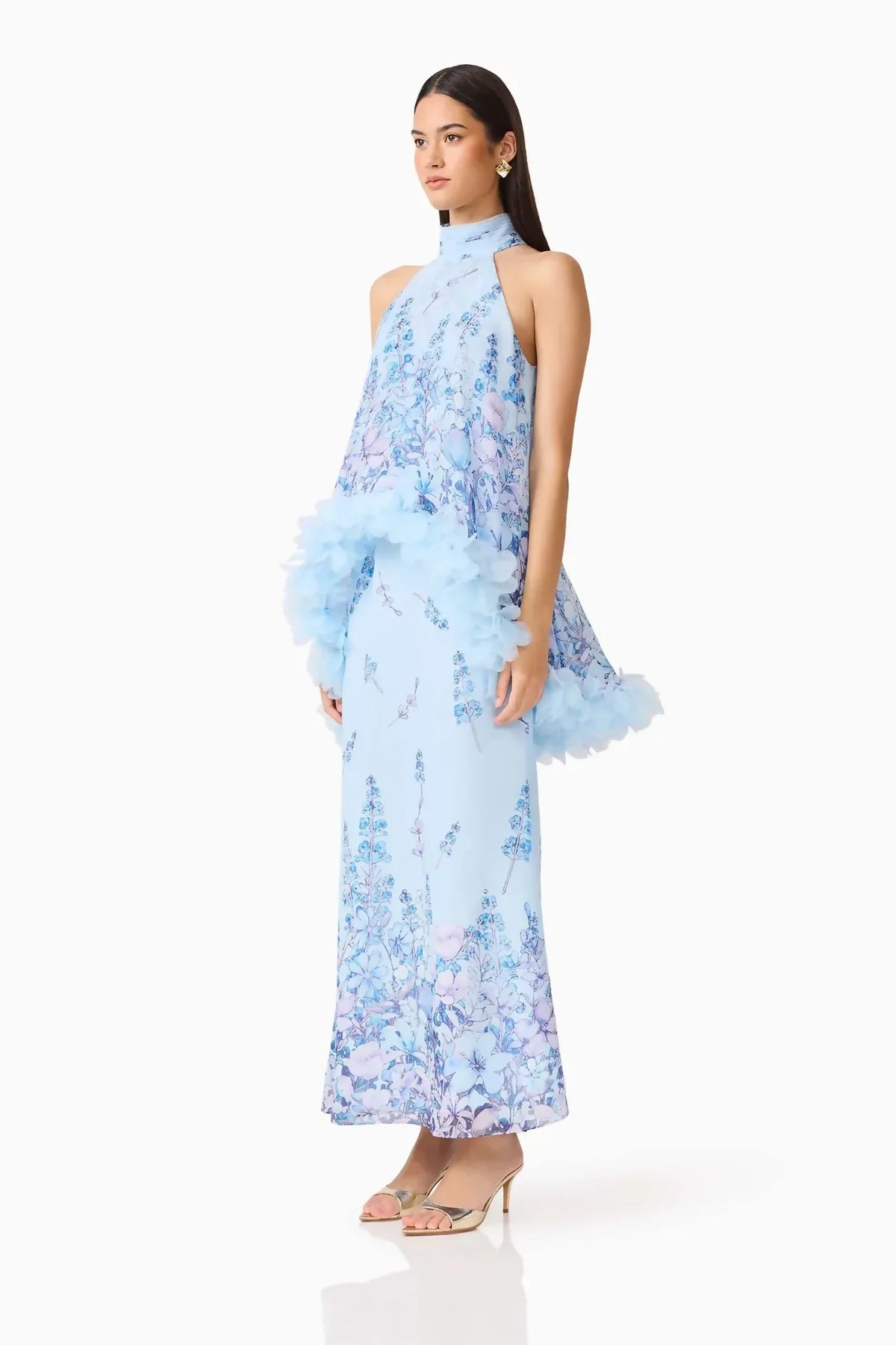 Elliatt Tulsia Floral Cape Maxi Dress in Light Blue – view 2