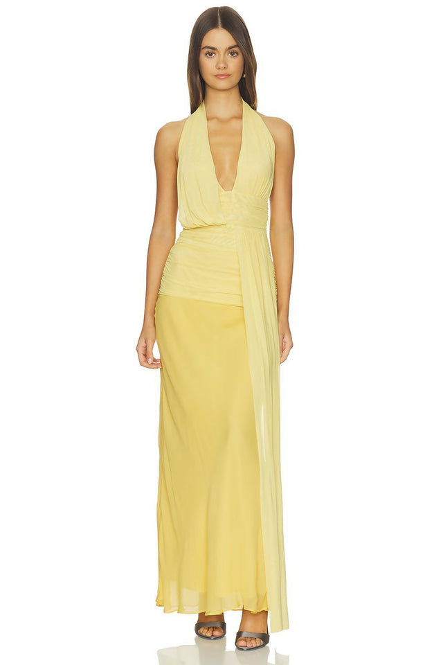 Bec + Bridge Cassis Drape Maxi Dress in Citron