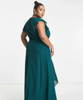 TFNC Plus Bridesmaid Flutter Sleeve Ruffle Detail Maxi Dress Navy/Emerald/Red - Dresses